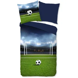 PURE luxury collection Kinderbettwäsche »Jasper« 2 Stk. tlg. Mikrofaser, 135x200, Pflegeleicht, Wendeoptik, Kind, Junge, Fußball, grün