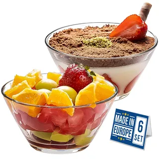 Crystalia Premium Glas Dessertschalen Set 6, 345ml, 100% Bleifreie Schüsseln - Dessertbecher, Puddingschalen, Salatschüssel, Soßenschalen