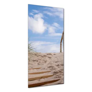 Wallario selbstklebende Duschrückwand 80 x 190 cm mit Motiv Auf der Holztreppe zum Strand - Wandverkleidung mit Hochglanzlaminat in Glasoptik