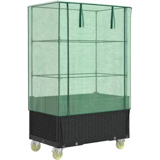 vidaXL Hochbeet mit Aufsatz und Rollen Rattan-Optik 80x50x182 cm - Schwarz