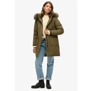 Superdry für Damen. W5011786A Grüner Kunstpelz-Parka Everest (L), Lässig, Recyceltes Polyester, Nachhaltig