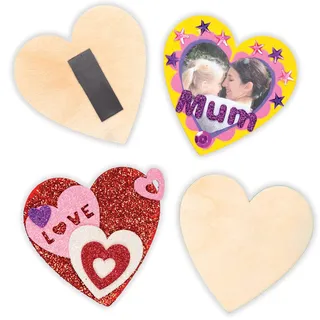 Baker Ross EF359 Holz Herz Magnete, 10er-Pack, zum Bemalen und Dekorieren, kreatives Bastelset für Kinder
