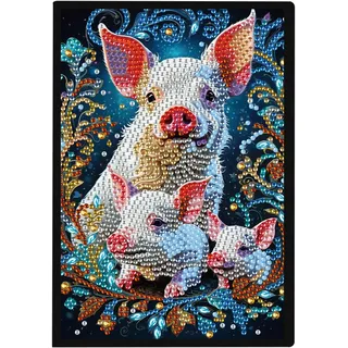 JISHSHAY Diamond Painting Notizbuch Schwein Diamant Painting Notizbücher Tiere Diamaond Malerei Notebook Schwein Diamant Malerei Notizblock Diamantmalerei Journal Buch Crystal Art Tagebuch 14.5×21cm