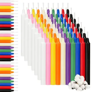 100 Stück Stabkerzen Bunt, Farbige Kerzen 1,2 x 10,5 cm (Hoch), Bunte Kerzen, Tropffreie Unparfümierte Spitzkerzen für Geburtstagszug Witchcraft Chime Gebete Hochzeit Party