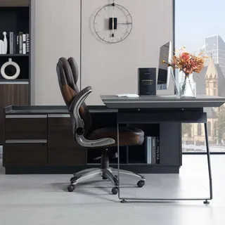 WOLTU Bürostuhl, ergonomisch, mit Kopfstütze Armlehnen, Kunstleder, braun - Braun
