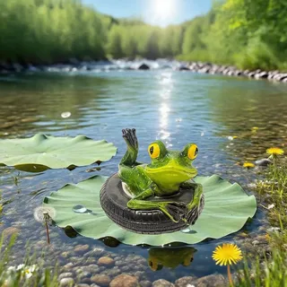 Norhogo schwimmfrosch für miniteich, Deko Garten Frosch Figuren, schwimmfrosch für teich im Reifen, deko miniteich für Outdoor Garten Teich Hof (Bauchlage)
