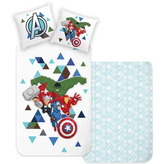Disney Home Avengers Wendebettwäsche Set 135x200 - Kopfkissenbezug 80x80 - Super Weiche Renforce 100% Baumwolle, 2-teilig Hulk, Iron Man, Captain America Bettwäsche, Weich und Angenehm auf der Haut