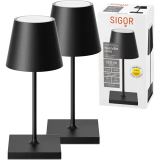 SIGOR Nuindie 2.0 mini Akku-Tischlampe, 2er-Set, nachtschwarz | Dimmbar • Indoor & Outdoor • IP54 • 25 cm • USB-C • 12 h Leuchtdauer
