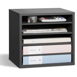 Vevor Literatur-Organizer Dokumentenablage mit 5 Fächern & einstellbaren Regalen, Aktensortierer Briefablage Dokumentenlager aus Spanplatten und MDF, Aufbewahrung für Büro Klassenzimmer Grau