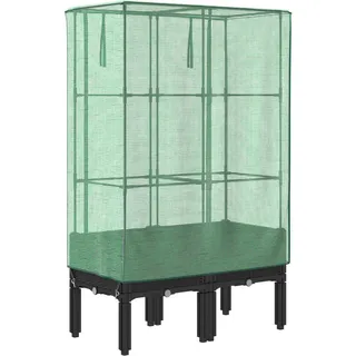 vidaXL Hochbeet mit Gewächshaus-Aufsatz Rattan-Optik 80x40x140 cm - Schwarz