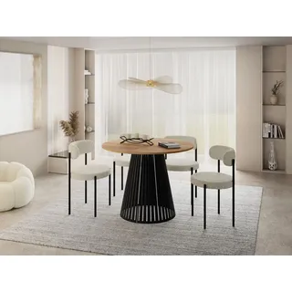 WFL GROUP Esstisch Rund Ausziehbar mit Lamellen im Loft-Stil – 120 bis 200 cm – Industrieller Tisch mit Schwarzen Metallbeinen, Platzsparend für Wohnzim... – Braun