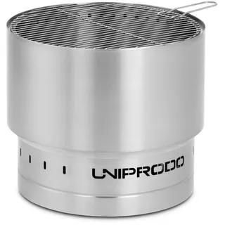 Uniprodo Feuerschale - aus Edelstahl - mit Grillrost - 55 x 55 x 48 cm