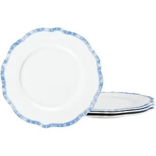 fanquare 4 Stück Dessertteller Set aus Porzellan, Pastateller mit Blau Stern Rand, Kuchenteller Frühstücksteller