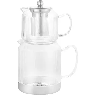 Schäfer Teekannen-Set aus Glas mit Edelstahlfuß für alle Herdarten 600 ml & 1,5 L spülmaschinengeeignet