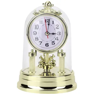 Ejoyous Tischuhr Retro, Tischuhren Runde Pendeluhr Stille Kaminuhr Digitaler Wecker Europäische Antike Standuhr Für Wohnzimmer Schlafzimmer Büro Wohnkultur(Gold)
