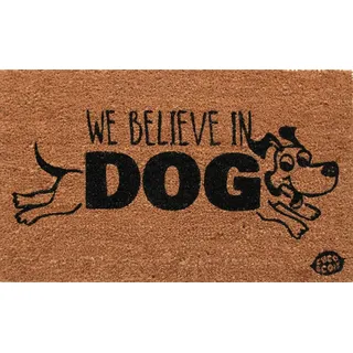 Premium kokos Fußmatte | Kokosnussmatte mit rutschfestem PVC | Fußwischer für den Eingangsbereich | für den Außen- und Innenbereich | 45 x 75 cm | Hund Design