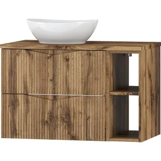 Badezimmer Waschtisch mit 80 cm Breite in Eiche mit gerillter Front, 2 Schubladen - CALURI-140