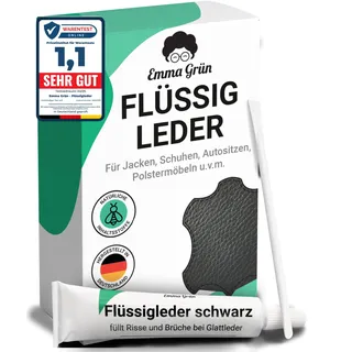 Emma Grün® Flüssigleder Reparatur Set Schwarz [1x7ml] - Leder Kratzer entfernen für Risse & (Brand-) Löcher - Leder Reparatur Set - Lederpflege Set für Sofa & Autositze - Kunstleder Reparaturset