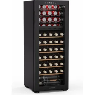 Klarstein Bovella 55 Duo+ Weinkühlschrank – 55 Flaschen, 2 Zonen, 5–18°C, Touch-Bedienung, LED-Beleuchtung, UV-Schutz, Freistehend, Weinklimaschrank - Schwarz