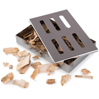 Blumtal Räucherbox - Edelstahl Smokerbox rostfrei - Räucherzubehör für Fleisch, Fisch & Gemüse - Smoker Zubehör zum Räuchern inkl. passender Räucherchips