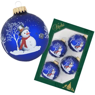 Krebs Glas Lauscha Weihnachtskugeln Schneemannmotiv 4er-Set 7cm