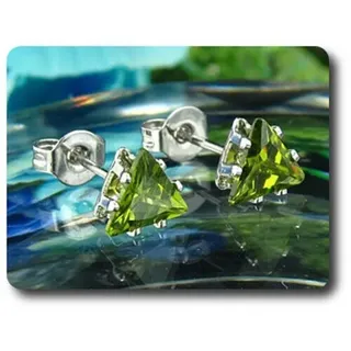 Ohrringe Grüner Saphir 2x6 MM Vergoldet Weiß 18 K-Serie