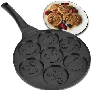 Smiley Emoji Pfannkuchen Pfanne Ø26cm Alu Guss Pancake Pfanne Bratpfanne Crepepfanne Antihaft Pfannkuchenpfanne Spiegeleipfanne Retoo - Schwarz
