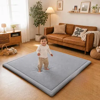 Mallify Spielmatte Baby 127x127x3,3cm – Dicke Krabbelmatte mit Memory-Schaum & Rutschfester Unterseite, Teppich Kinderzimmer, Spielteppich Kinder, Krabbeldecke für Baby, Grau