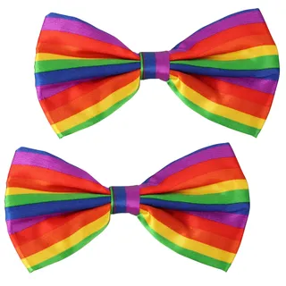 com-four® 2X Clown-Fliege Regenbogen - bunt gestreifte Schleife im Regenbogen-Look - Kostüm-Accessoire - Bunte Halsschleife in Einheitsgröße (2X Fliege Regenbogen)