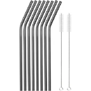 Jumada's – Wiederverwendbare Edelstahlstrohhalme – Ersatz für Kunststoff – Langlebig und farbig – Inklusive Reinigungsbürsten – 8er-Set – Schwarz