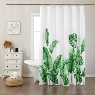 Sonive Duschvorhang mit Ösen H 200xB 180 cm Wasserabweisender Badewannenvorhang mit Blatt-Design Waschbar Polyester Badevorhänge für Badezimmer