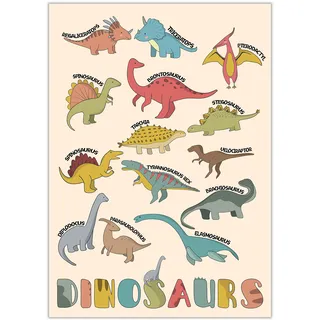 Hygge Creations Dinosaurier-Poster – Kinderzimmer | Dinosaurier-Wandkunstdrucke | Kinderzimmer Dekordruck nur A4