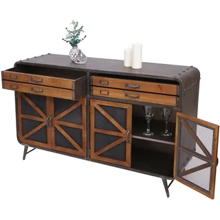 Sideboard HWC-F91, Kommode Schrank Highboard, Industrial Tanne Holz Metall 80x126x38cm, braun-schwar