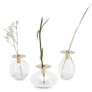 LUUK LIFESTYLE Glasvasen Kugel, Minimalistisches Design, Glasvase Klein, Rund, Oval, Deko-Vase, Moderne Vase, Vasen-Set, Vintage Stil, Skandinavisches Design, Rundglas, Gold Messing