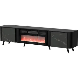 Furniture24 Fernsehschrank Volare Mit Elektrischem Kamin Tv-Lowboard 200 X 49 X 39 Cm Schwarz/Schwarzer San Sebastian - Schwarz