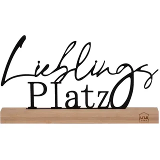 UNUS Deko-Aufsteller Lieblings Platz aus Metall mit Bambus-Sockel, Schriftzug in Schwarz, stilvolle Tischdeko für Wohnzimmer, Regal oder Fensterbank