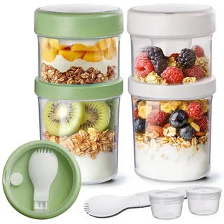 Müslibecher to Go 2 Stück mit Löffel, Auslaufsichere Joghurtbecher to Go 5600ml+360ml, Doppelschicht Müsli Becher to Go für Frühstück, Schule, Büro,Reisen,Müsli-to-Go-Becher mit Einsatz & Klappbesteck