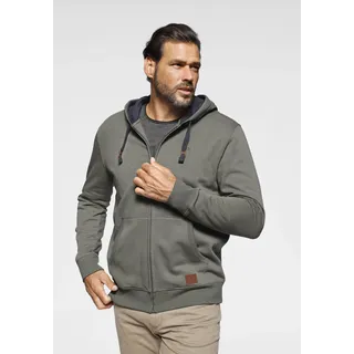 Kapuzensweatjacke MAN'S WORLD, Herren, Gr. 4XL (68/70), grün (olivgrün), angeraute Sweatware, Obermaterial: 80% Baumwolle, 20% Polyester. Kapuzenfutter: 80% Baumwolle, 20% Polyester, unifarben, normal, Rippbündchen, Sweatjacken Kapuzensweatjacke, mit kontrastfarbigem Innenfutter, Topseller
