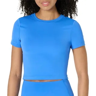 Amazon Essentials Damen Active FormFlex Buttery Soft Bauchfreies Layering-Workout-Top, mit kurzen Ärmeln und schlanker Passform, Ozeanblau, XS
