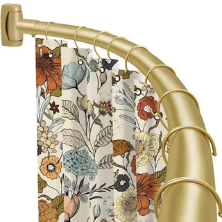 YNL Gebogene Duschvorhangstange, 89-203 cm, goldfarben, rund, rostfrei, für Badezimmer, Badewanne, verstellbare gewölbte Duschvorhangstange, rostet nicht, extra Platz, rutschfest, erweiterbar, muss