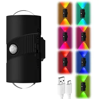 L.StarryIsland Led-Sensor-Wandleuchte (Innen/Außen), Rgb-Farbverlauf Dimmbar, Wiederaufladbare Kabellose Aussenlampe Mit Bewegungsmelder, 4 Helligkeitsstufen, Automatische Ein-/Ausschaltung (Schwarz)