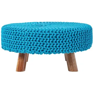 Homescapes Strick-Hocker türkis, rund 62/62/30 cm , Türkis , Textil , Uni , Rund , 62x30x62 cm , Wohnzimmer, Sessel, Hocker & Hockerbänke, Sitzhocker