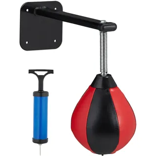 Relaxdays Punchingball, für Wandmontage, Kinder & Erwachsene, Training, Anti-Stress, Speedball mit Pumpe, schwarz/rot