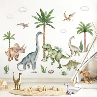 wondever Wandtattoo XXL Dinosaurier Groß Wandaufkleber Dschungel Dino Kinder Palme Baum Wandsticker Wanddeko für Jungen Babyzimmer Kinderzimmer Spielzimmer (164 * 83cm)