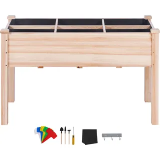 SucceBuy Hochbeet von, 120 x 57 x 76 cm, Pflanzkasten aus Holz, erhöhter Pflanzkasten für den Außenbereich mit Beinen für Blumen, Gemüse, Kräuter im Hinterhof, Garten, auf der Terrasse, dem Balkon, Burlywood