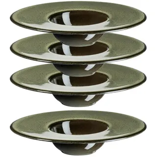 Mäser Tellerset , Grün, Schwarz , Keramik , 4-teilig , rund , stapelbar , Geschirr, Teller, Teller-Sets