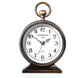 AYRELY® 7-Zoll Vintage Kaminuhr mit Griff, Antike Metall Schreibtischuhr batteriebetrieben, Retro Tischuhr Standuhr für Schlafzimmer Wohnzimmer Regal Landhaus Kamin Dekoration