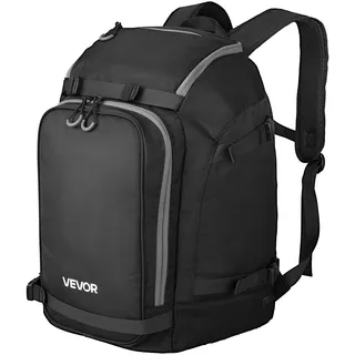 Vevor Skitasche, 55 L, Reiserucksack für Snowboardstiefel, Skischuhtasche aus strapazierfähigem 1680D Oxford, Skisack für Ski, Snowboard, Helm, Schutzbrille, Handschuhe, Zubehör (schwarz)