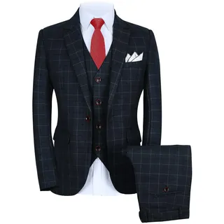 MOGU Herren One Button Slim Fit Plaid Anzug Blazer + Weste + Hosen EU S 44
