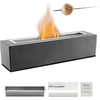 Vevor Feuerstelle, 380 x 100 x 135 mm, Tischkamin Feuerkorb, Feuerschale für Reinigungsalkohol, Smores-Maker, für Terrasse & Balkon mit Feuerlöscherabdeckung, eckig, hellgrau